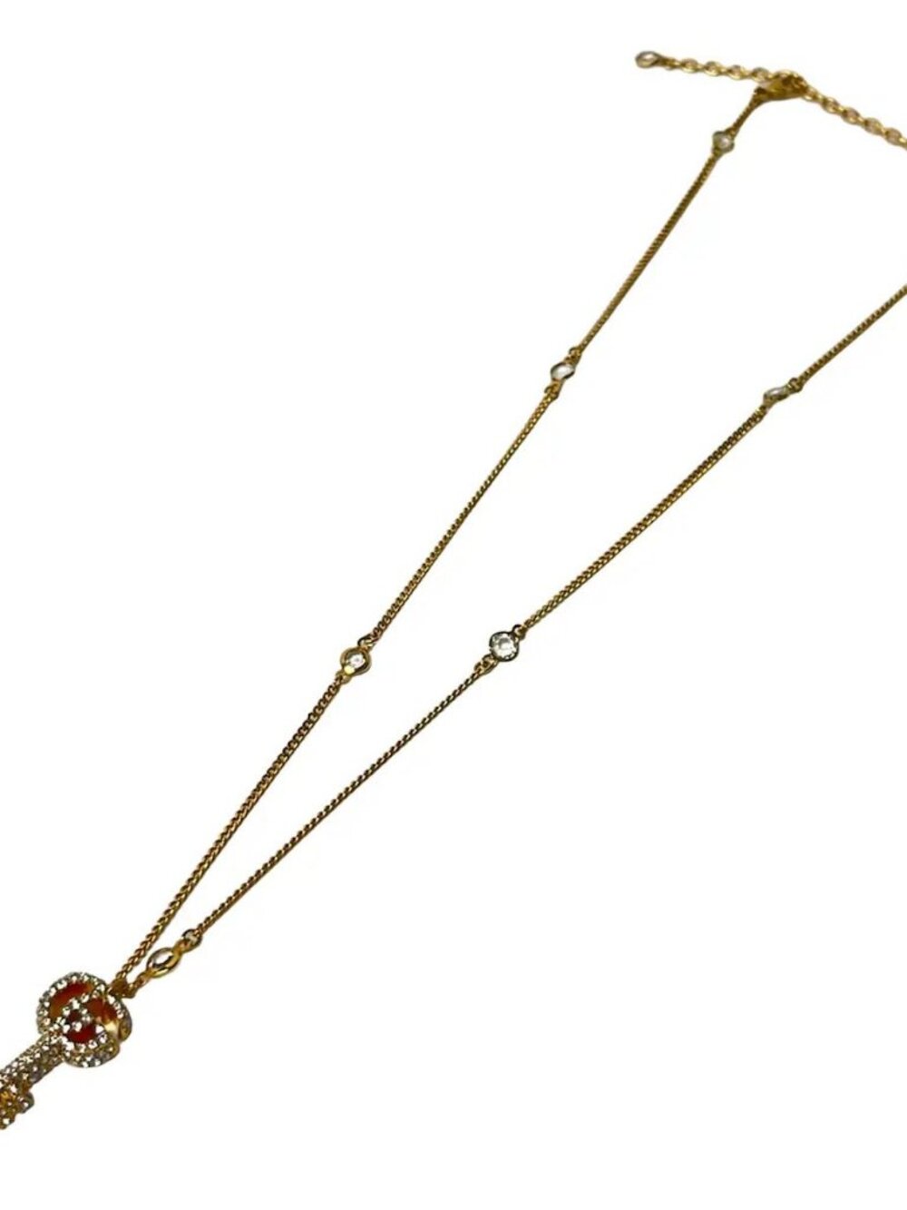 GUCCI Double G Key Necklace 645620 Gold Clear Hardware Rhinestones - Necklace - Picture 6 of 10